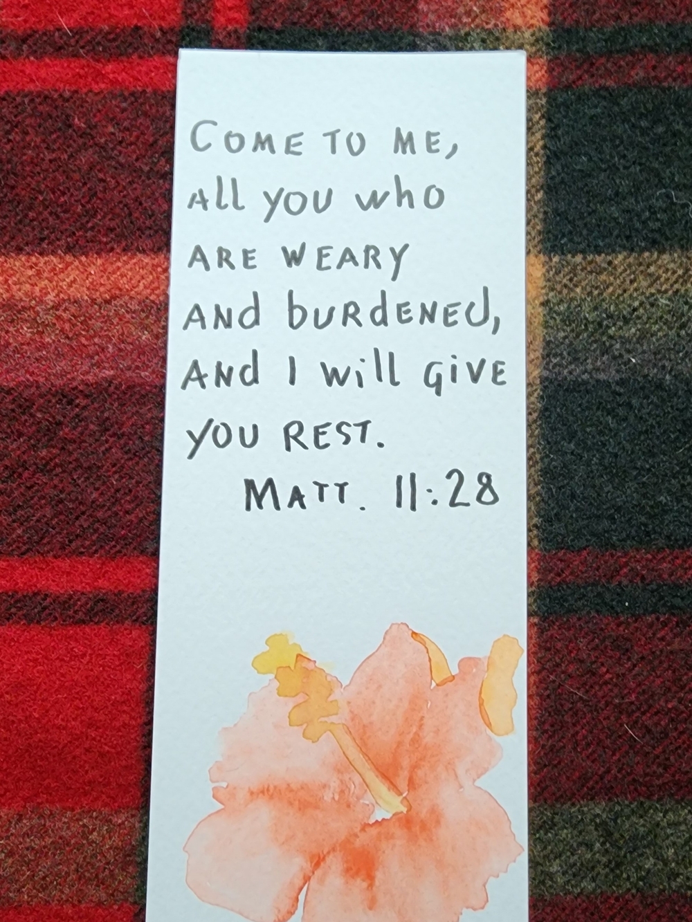 Handwritten Scripture Bookmark with Watercolor Flower - Orange
